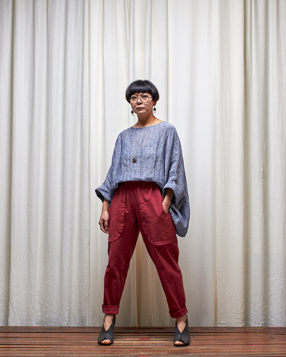 ECLIPSE CROP top - Charcoal Blue Melange Linen Gauze