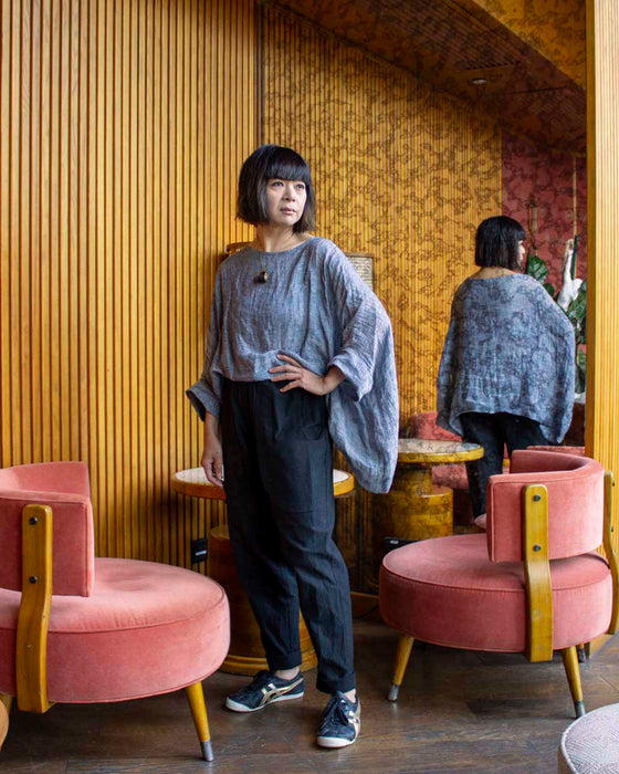 ECLIPSE CROP top - Charcoal Blue Melange Linen Gauze