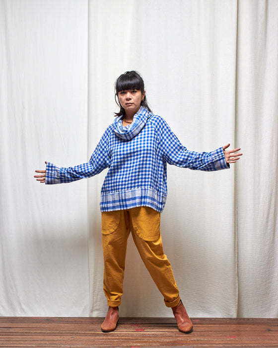 IRREVERSIBLE pullover - Cobalt Gingham and Plaid LAST CHANCE