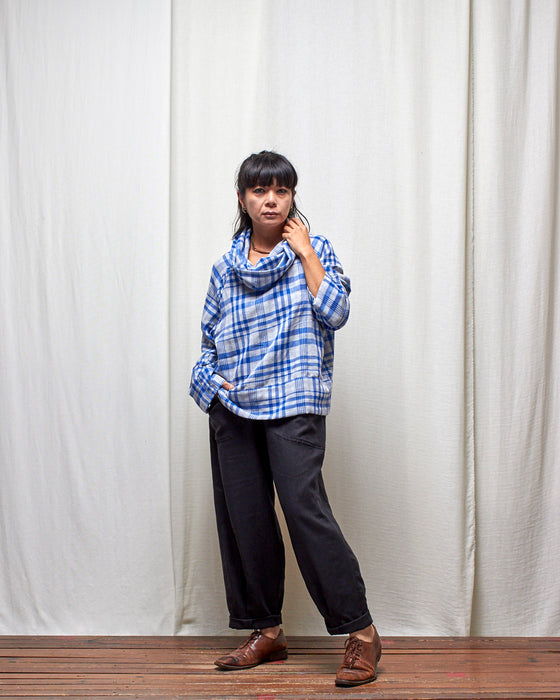 IRREVERSIBLE pullover - Cobalt Gingham and Plaid LAST CHANCE