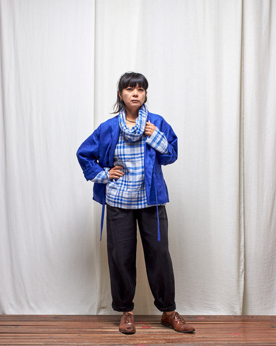 IRREVERSIBLE pullover - Cobalt Gingham and Plaid LAST CHANCE