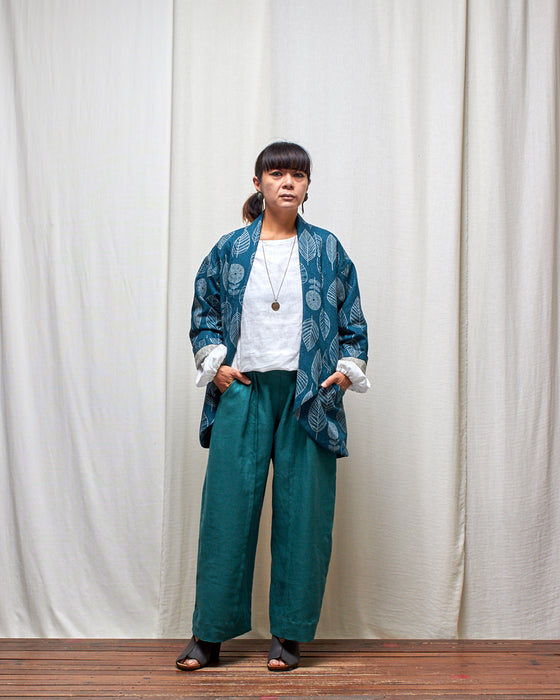 NOT MY BOYFRIEND long jacket - Viridian Leaves MADE-TO-ORDER