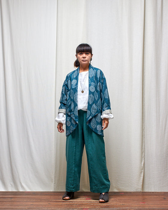 NOT MY BOYFRIEND long jacket - Viridian Leaves MADE-TO-ORDER