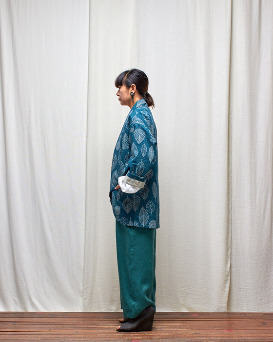 NOT MY BOYFRIEND long jacket - Viridian Leaves MADE-TO-ORDER