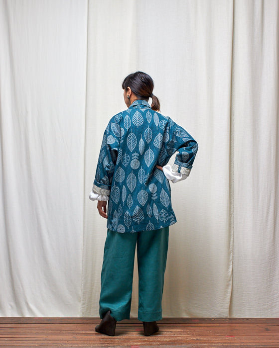 NOT MY BOYFRIEND long jacket - Viridian Leaves MADE-TO-ORDER