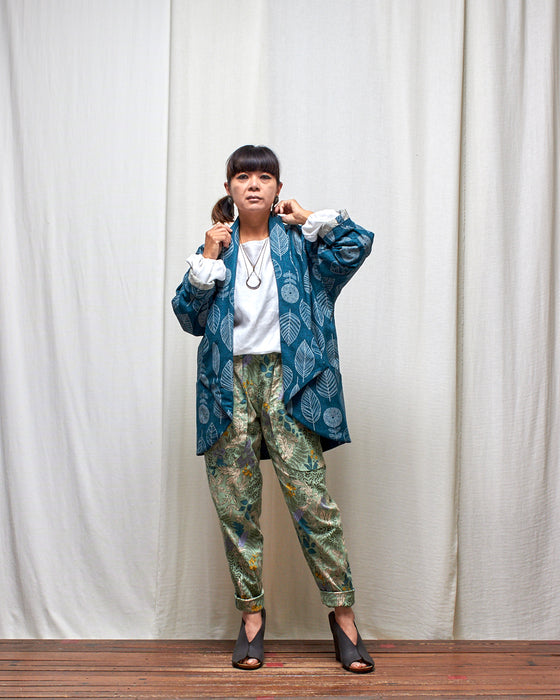 NOT MY BOYFRIEND long jacket - Viridian Leaves MADE-TO-ORDER