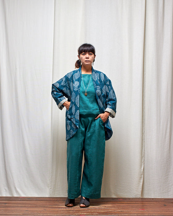 NOT MY BOYFRIEND long jacket - Viridian Leaves MADE-TO-ORDER