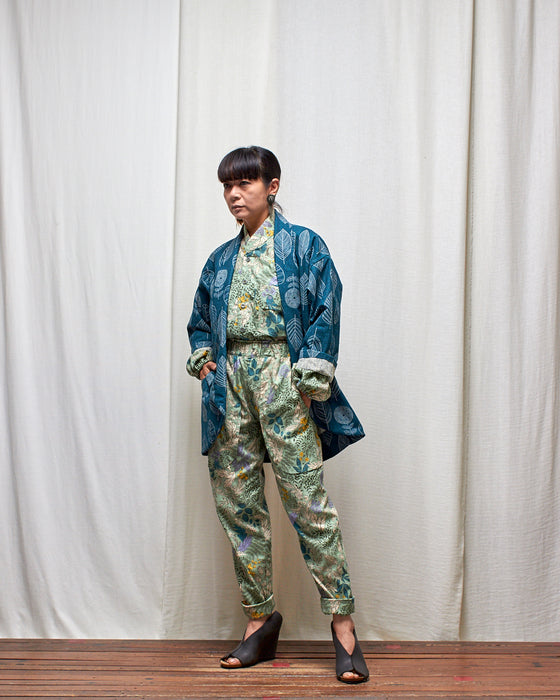 NOT MY BOYFRIEND long jacket - Viridian Leaves MADE-TO-ORDER
