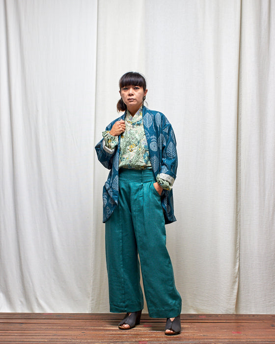 NOT MY BOYFRIEND long jacket - Viridian Leaves MADE-TO-ORDER