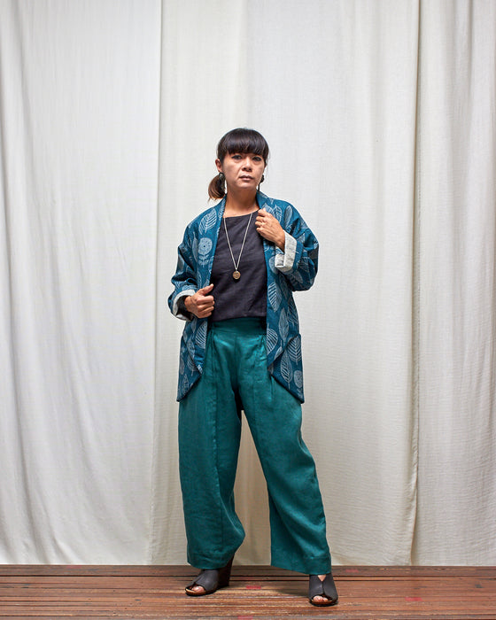 NOT MY BOYFRIEND long jacket - Viridian Leaves MADE-TO-ORDER