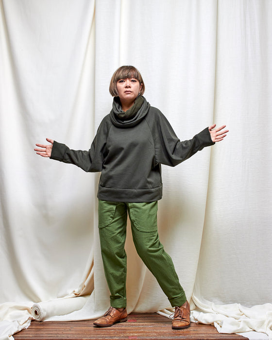 TRIPLE JUMP pullover with neck warmer - Forest Wool Terry LUCKY LAST