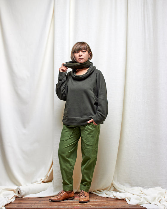 TRIPLE JUMP pullover with neck warmer - Forest Wool Terry LUCKY LAST