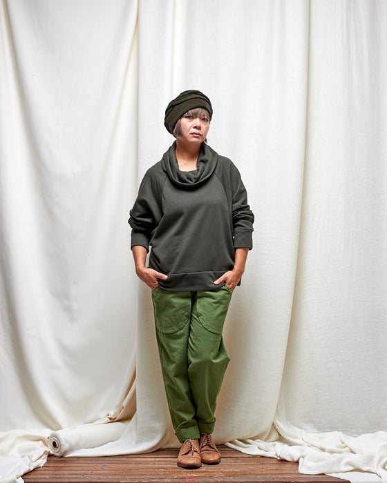 TRIPLE JUMP pullover with neck warmer - Forest Wool Terry LUCKY LAST