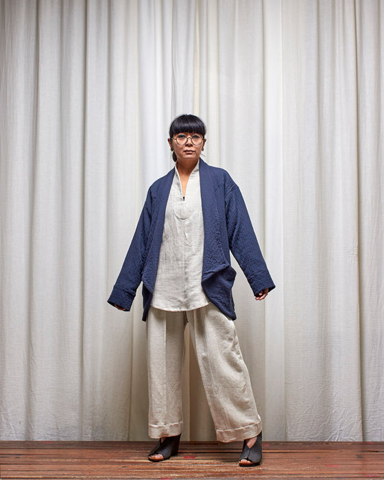NOT MY BOYFRIEND long jacket - Quilted Dusty Navy
