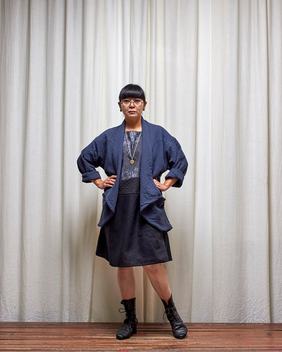 NOT MY BOYFRIEND long jacket - Quilted Dusty Navy