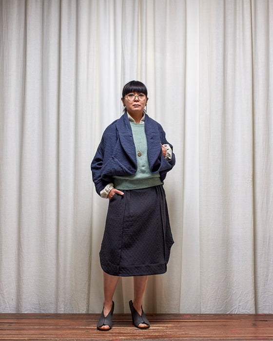 NOT MY BOYFRIEND long jacket - Quilted Dusty Navy