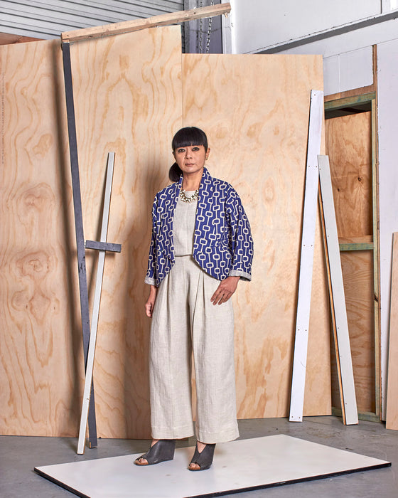 NOT MY BOYFRIEND crop jacket - Royal Blue Lattice