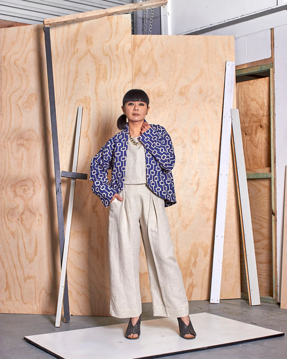 NOT MY BOYFRIEND crop jacket - Royal Blue Lattice