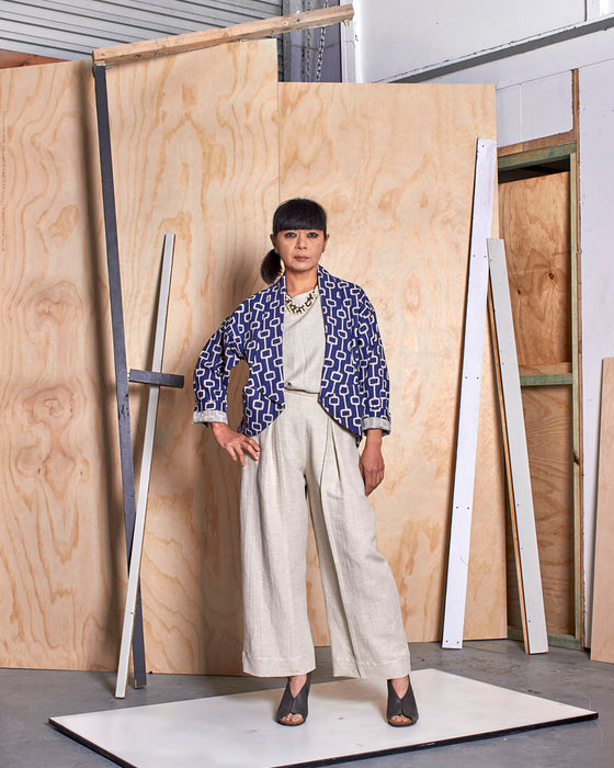 NOT MY BOYFRIEND crop jacket - Royal Blue Lattice