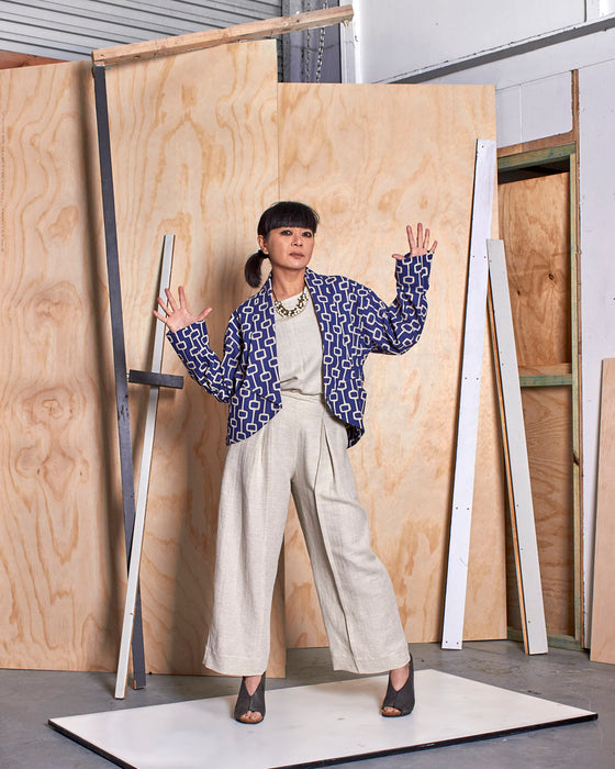 NOT MY BOYFRIEND crop jacket - Royal Blue Lattice