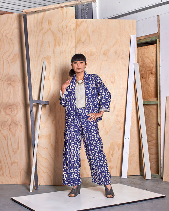 NOT MY BOYFRIEND crop jacket - Royal Blue Lattice