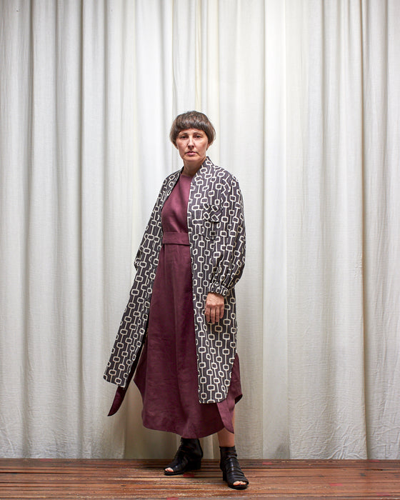 ROY LONGLINE dress coat - Dove Grey Lattice