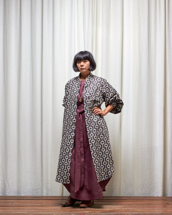 ROY LONGLINE dress coat - Dove Grey Lattice