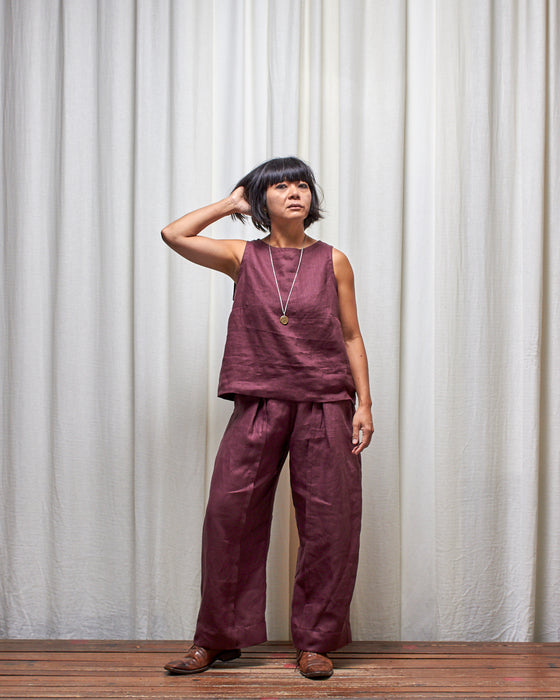STRIKER trousers - Plum Linen