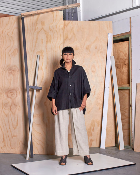 THE ADLER duster dresshirt - Black Linen