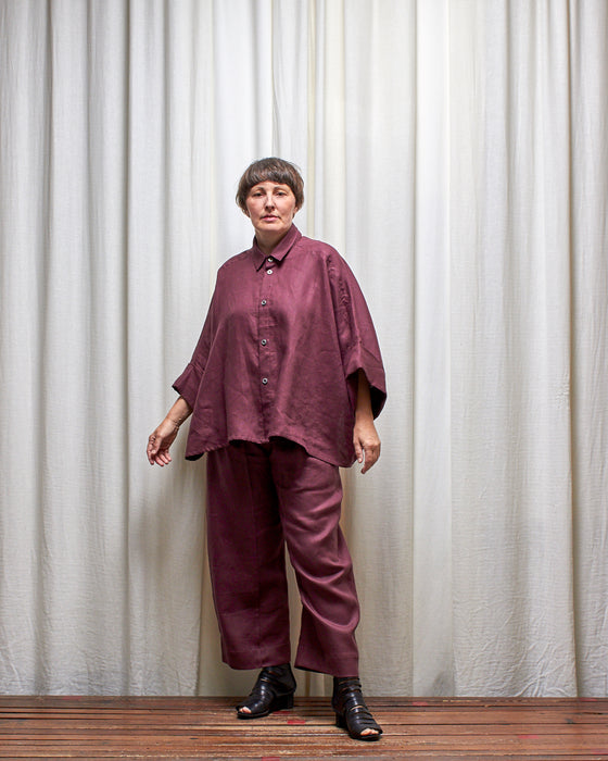 THE ADLER duster dresshirt - Plum Linen