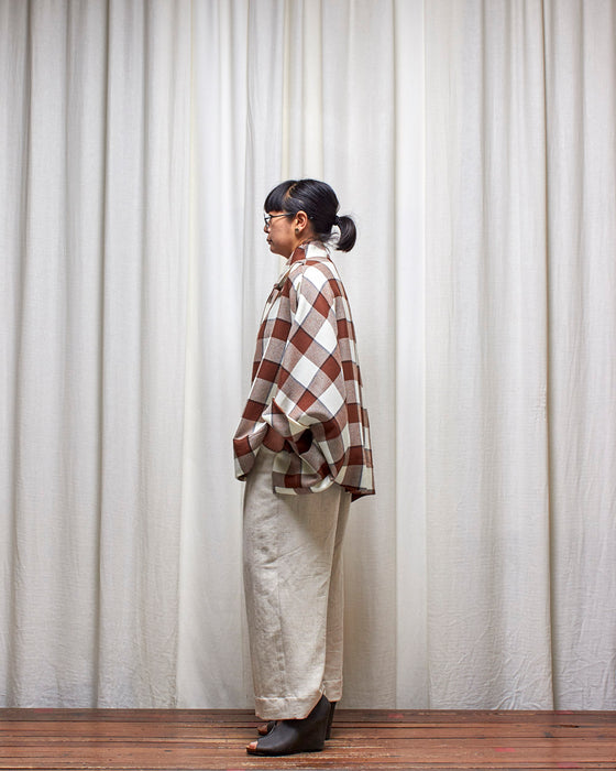 THE MESSENGER Poncho with Scarf - Wool Chocolate Check