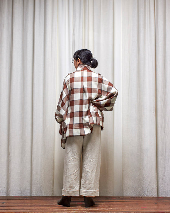 THE MESSENGER Poncho with Scarf - Wool Chocolate Check
