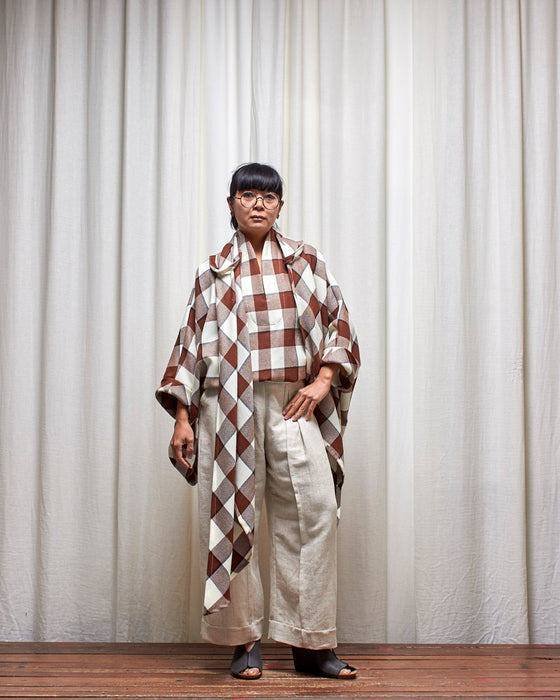 THE MESSENGER Poncho with Scarf - Wool Chocolate Check