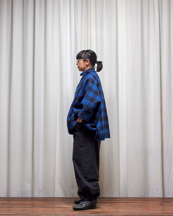 THE MESSENGER poncho with scarf - Wool Cobalt Check