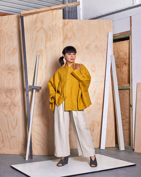 THE REBELLION mandarin dust coat - Goldenrod Linen