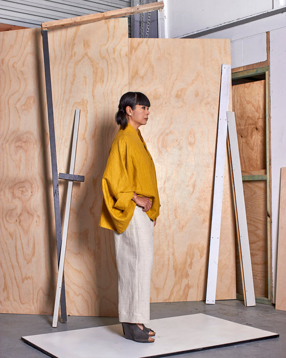 THE REBELLION mandarin dust coat - Goldenrod Linen