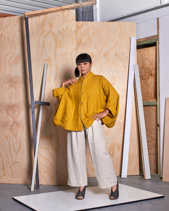 THE REBELLION mandarin dust coat - Goldenrod Linen