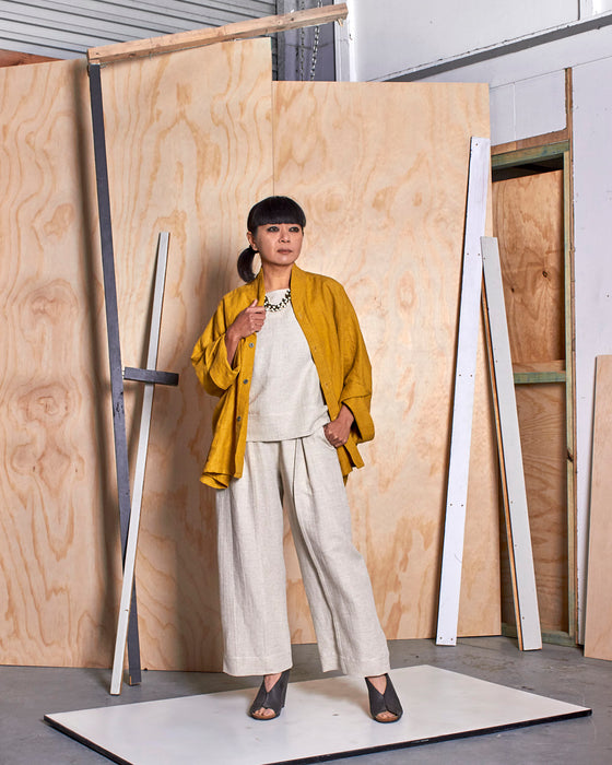 THE REBELLION mandarin dust coat - Goldenrod Linen
