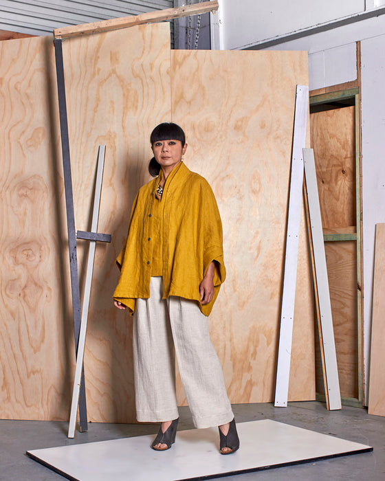 THE REBELLION mandarin dust coat - Goldenrod Linen