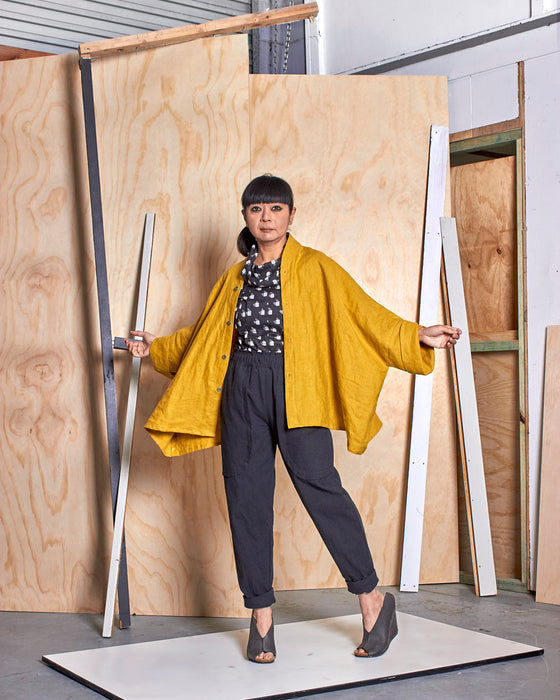 THE REBELLION mandarin dust coat - Goldenrod Linen