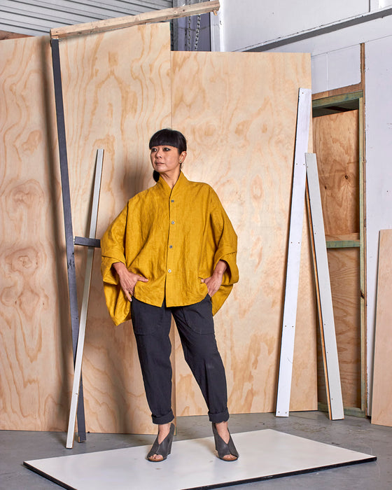 THE REBELLION mandarin dust coat - Goldenrod Linen