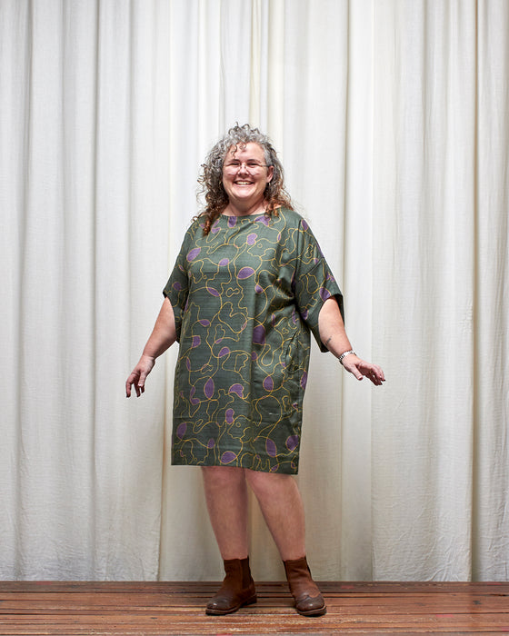 ASSIN dress - Scribbly Evergreen LAST CHANCE