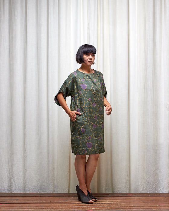 ASSIN dress - Scribbly Evergreen