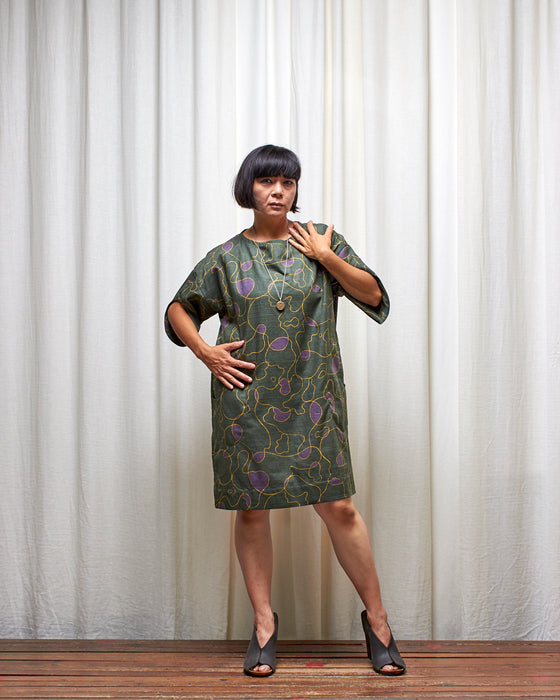 ASSIN dress - Scribbly Evergreen