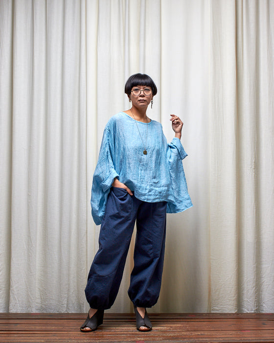 ECLIPSE CROP top - Aqua Linen Gauze
