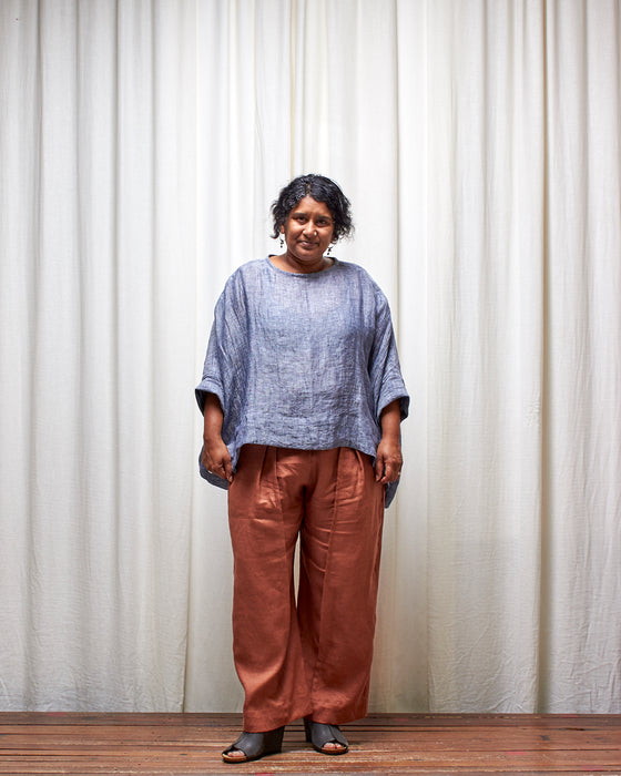 ECLIPSE CROP top - Charcoal Blue Melange Linen Gauze