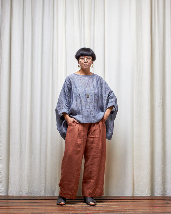 ECLIPSE CROP top - Charcoal Blue Melange Linen Gauze