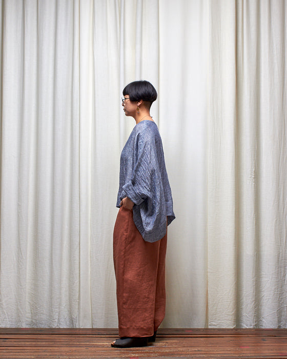 ECLIPSE CROP top - Charcoal Blue Melange Linen Gauze