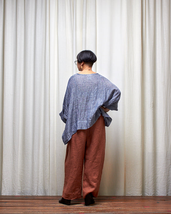 ECLIPSE CROP top - Charcoal Blue Melange Linen Gauze