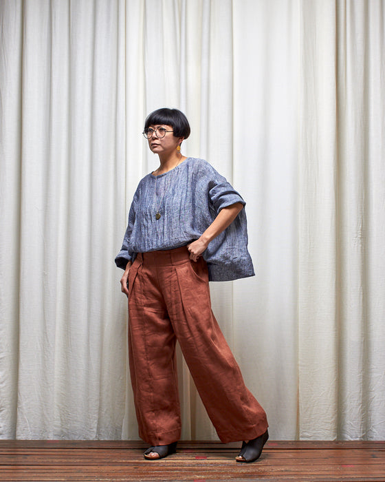 ECLIPSE CROP top - Charcoal Blue Melange Linen Gauze